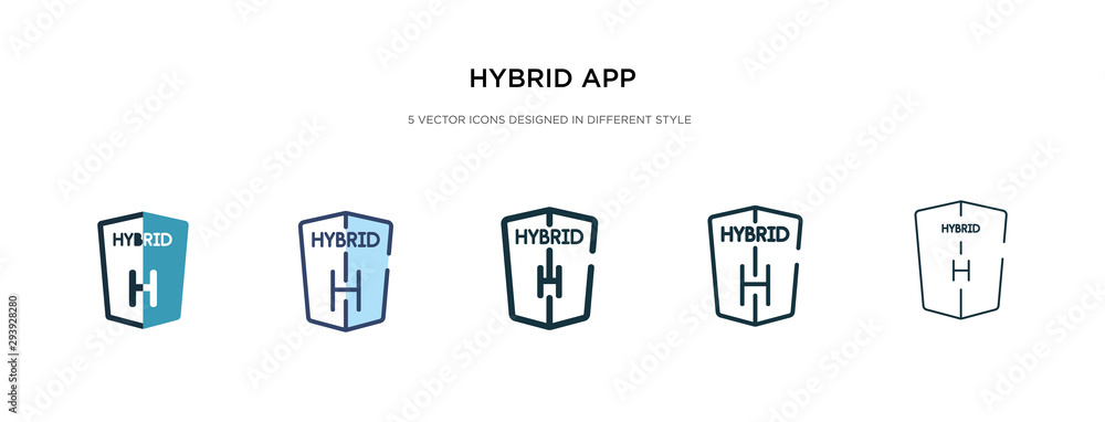 Poster hybrid app icon in different style vector illustration. two colored and black hybrid app vector icon