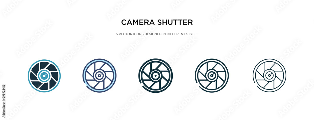 Poster camera shutter icon in different style vector illustration. two colored and black camera shutter vec