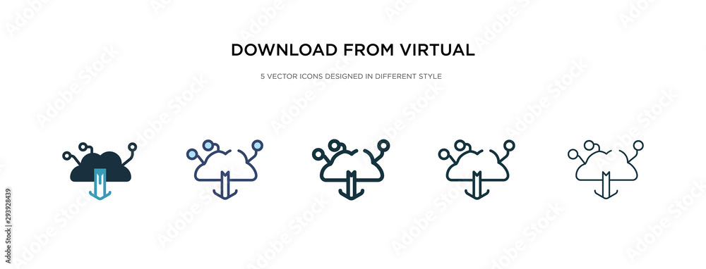 Poster download from virtual cloud icon in different style vector illustration. two colored and black downl