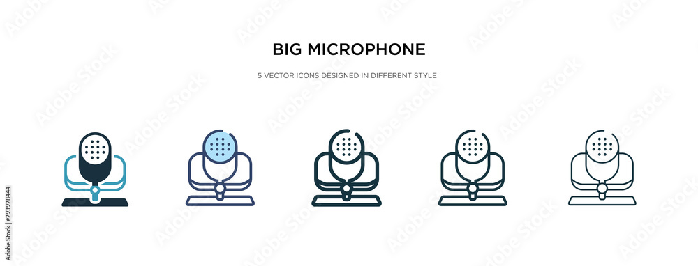 Poster big microphone icon in different style vector illustration. two colored and black big microphone vec