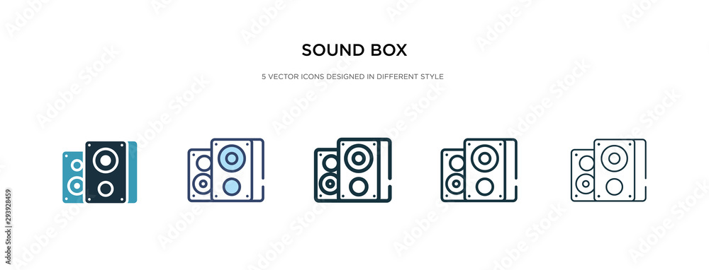 Poster sound box icon in different style vector illustration. two colored and black sound box vector icons 