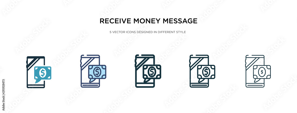 Poster receive money message icon in different style vector illustration. two colored and black receive mon