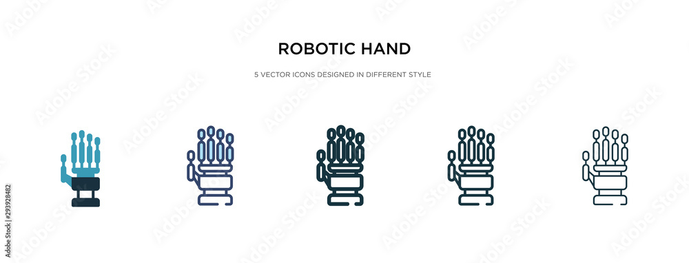Poster robotic hand icon in different style vector illustration. two colored and black robotic hand vector 