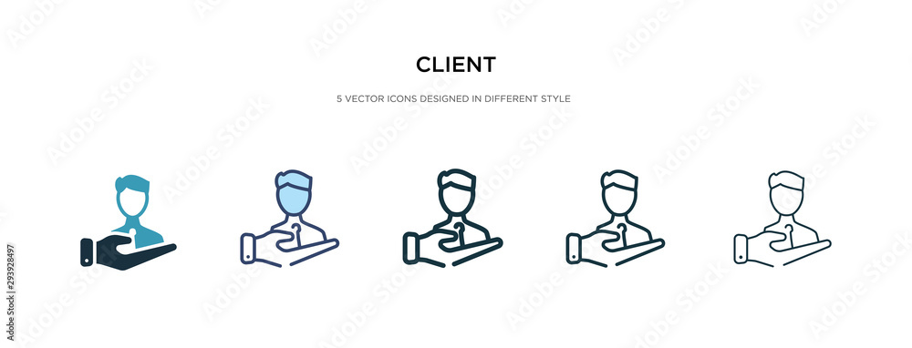 Poster client icon in different style vector illustration. two colored and black client vector icons design
