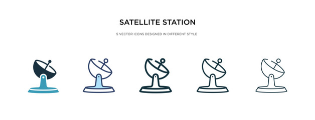 satellite station icon in different style vector illustration. two colored and black satellite station vector icons designed in filled, outline, line and stroke style can be used for web, mobile, ui