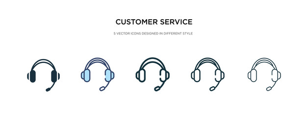 customer service headset icon in different style vector illustration. two colored and black customer service headset vector icons designed in filled, outline, line and stroke style can be used for