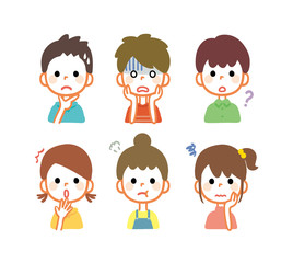 子供　困る　驚く　悩む　表情セット
