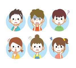 子供　困る　驚く　悩む　表情セット