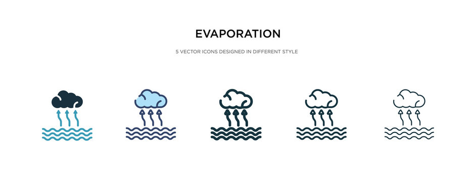 evaporation icon in different style vector illustration. two colored and black evaporation vector icons designed in filled, outline, line and stroke style can be used for web, mobile, ui