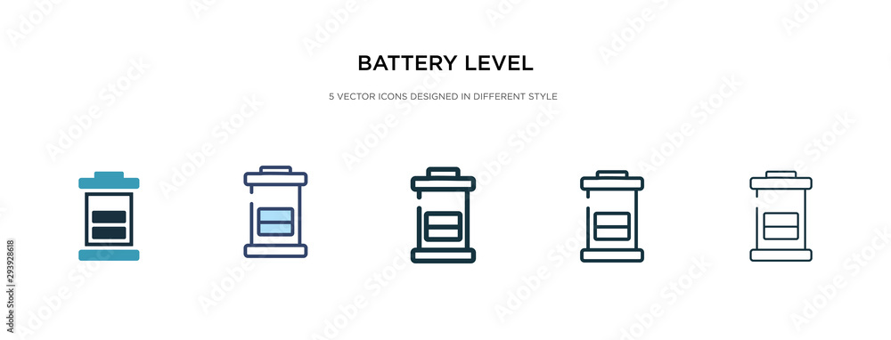 Poster battery level icon in different style vector illustration. two colored and black battery level vecto