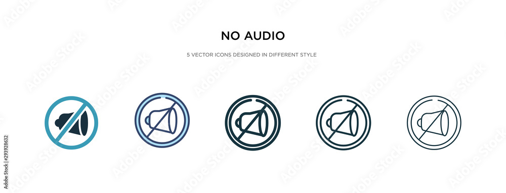 Poster no audio icon in different style vector illustration. two colored and black no audio vector icons de