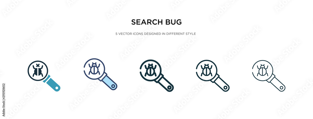 Poster search bug icon in different style vector illustration. two colored and black search bug vector icon