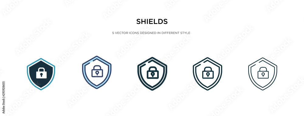 Poster shields icon in different style vector illustration. two colored and black shields vector icons desi