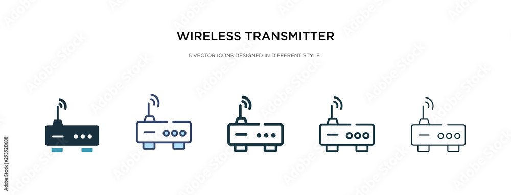 Sticker wireless transmitter icon in different style vector illustration. two colored and black wireless tra