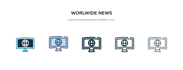 worlwide news icon in different style vector illustration. two colored and black worlwide news vector icons designed in filled, outline, line and stroke style can be used for web, mobile, ui
