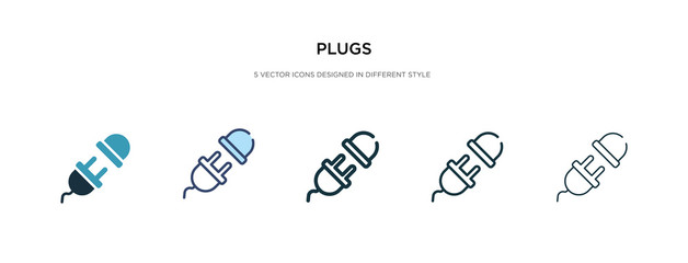 plugs icon in different style vector illustration. two colored and black plugs vector icons designed in filled, outline, line and stroke style can be used for web, mobile, ui