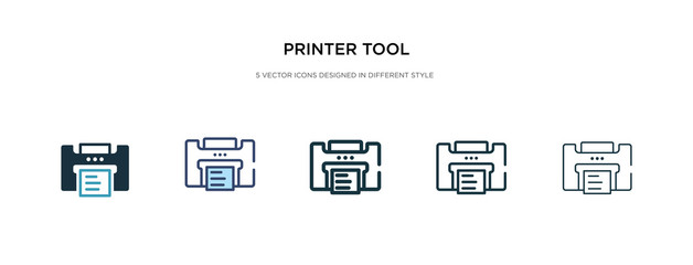 printer tool icon in different style vector illustration. two colored and black printer tool vector icons designed in filled, outline, line and stroke style can be used for web, mobile, ui