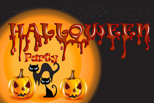 Halloween Pumpkin Cats Party Background vector