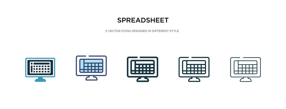 spreadsheet icon in different style vector illustration. two colored and black spreadsheet vector icons designed in filled, outline, line and stroke style can be used for web, mobile, ui