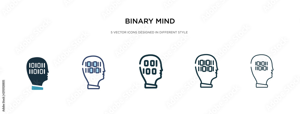 Poster binary mind icon in different style vector illustration. two colored and black binary mind vector ic