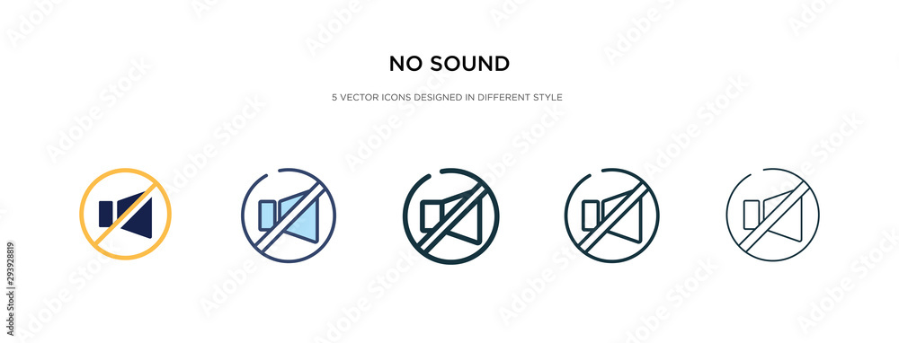 Poster no sound icon in different style vector illustration. two colored and black no sound vector icons de