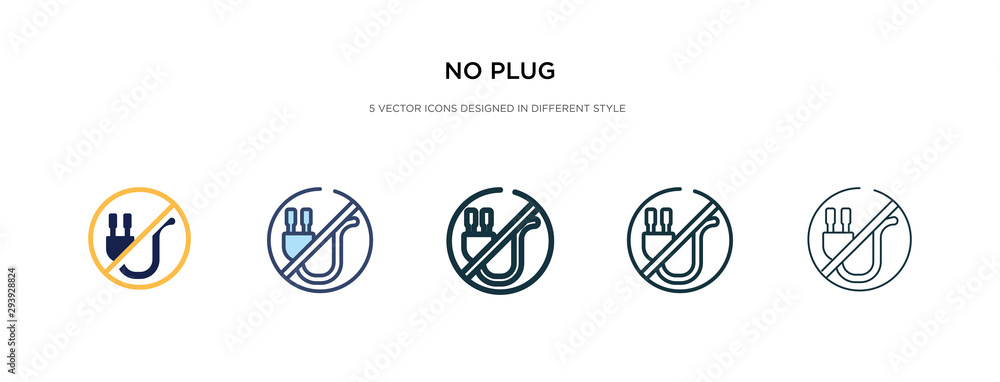 Poster no plug icon in different style vector illustration. two colored and black no plug vector icons desi