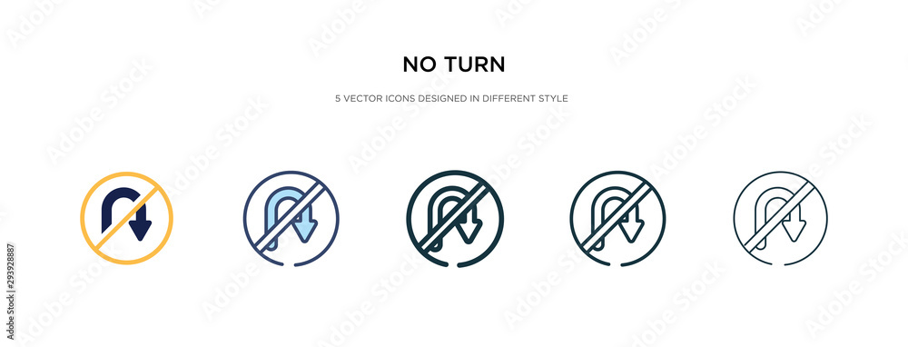 Poster no turn icon in different style vector illustration. two colored and black no turn vector icons desi