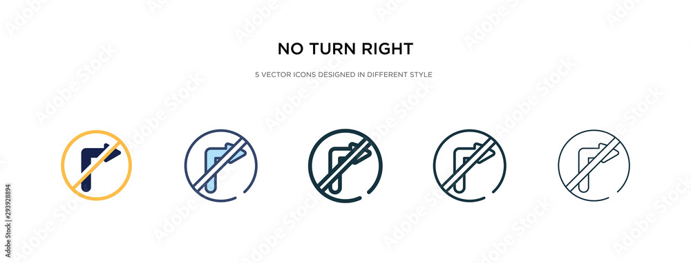 Poster no turn right icon in different style vector illustration. two colored and black no turn right vecto
