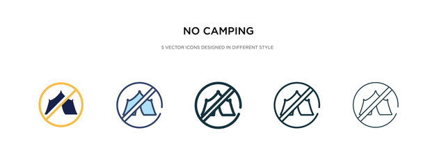 no camping icon in different style vector illustration. two colored and black no camping vector icons designed in filled, outline, line and stroke style can be used for web, mobile, ui