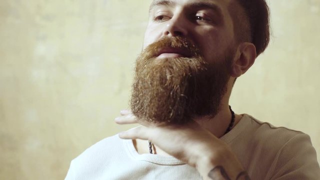 Moustache Wax. Close up portrait of hipster man with long beard and mustache. Barbershop Barbers and Barber salon. Barber vintage.