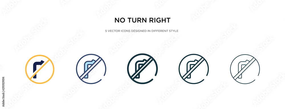 Poster no turn right icon in different style vector illustration. two colored and black no turn right vecto