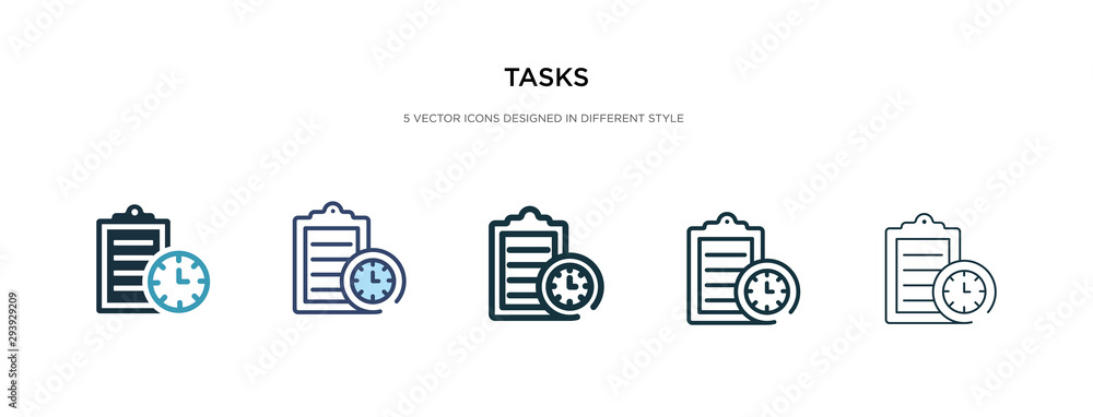 Poster tasks icon in different style vector illustration. two colored and black tasks vector icons designed