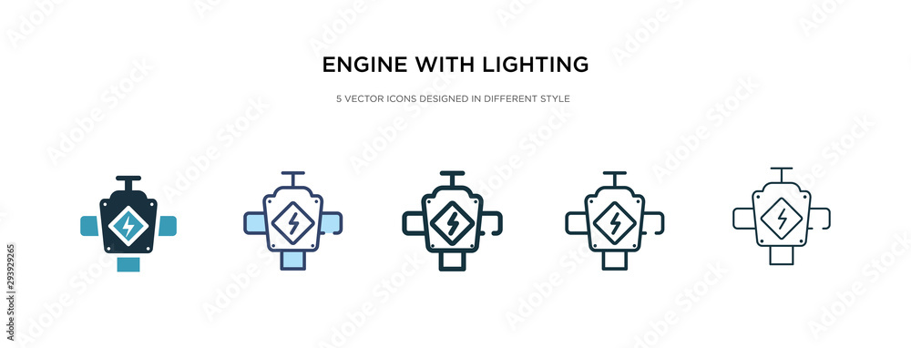 Aufkleber engine with lighting bolt icon in different style vector illustration. two colored and black engine 
