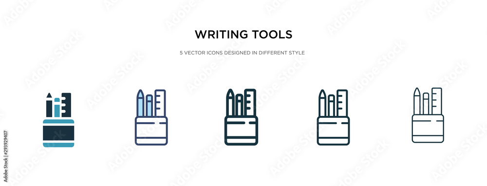 Poster writing tools icon in different style vector illustration. two colored and black writing tools vecto