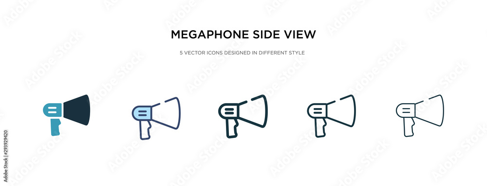 Poster megaphone side view icon in different style vector illustration. two colored and black megaphone sid