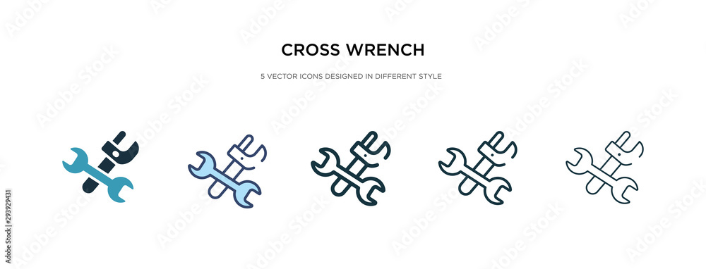 Poster cross wrench icon in different style vector illustration. two colored and black cross wrench vector 