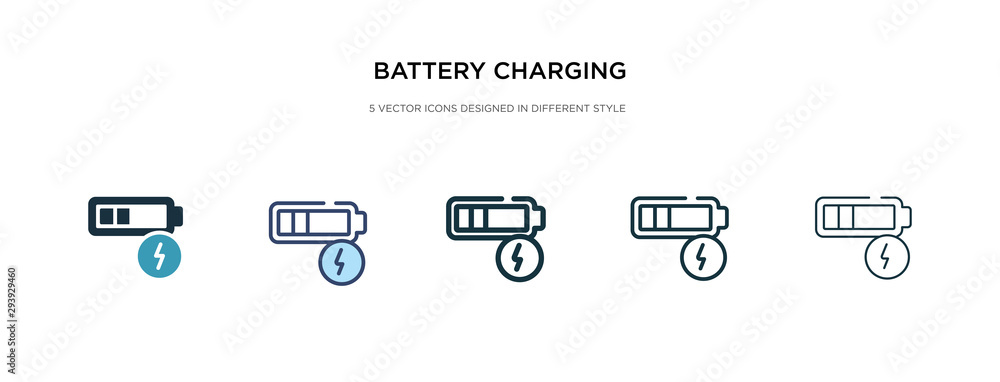 Poster battery charging status icon in different style vector illustration. two colored and black battery c