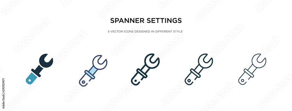 Poster spanner settings button icon in different style vector illustration. two colored and black spanner s