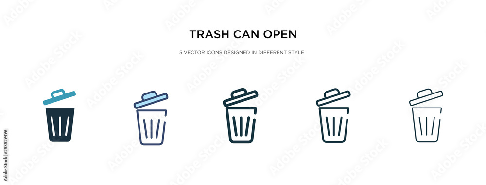 Poster trash can open icon in different style vector illustration. two colored and black trash can open vec