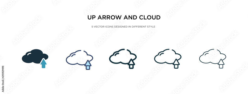 Poster up arrow and cloud icon in different style vector illustration. two colored and black up arrow and c