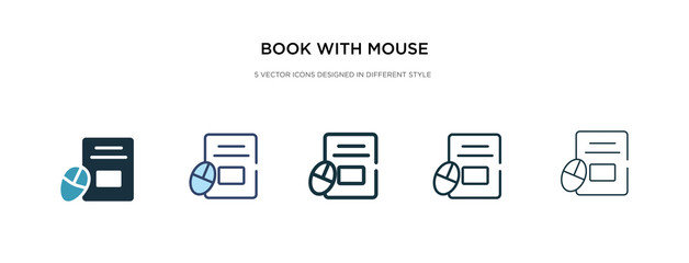 book with mouse icon in different style vector illustration. two colored and black book with mouse vector icons designed in filled, outline, line and stroke style can be used for web, mobile, ui