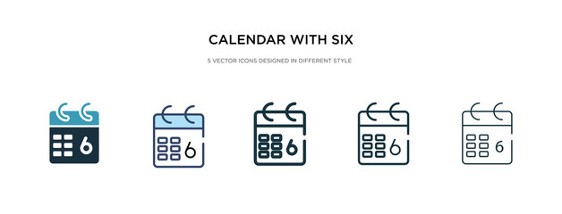 calendar with six days icon in different style vector illustration. two colored and black calendar with six days vector icons designed in filled, outline, line and stroke style can be used for web,