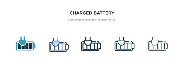 charged battery icon in different style vector illustration. two colored and black charged battery vector icons designed in filled, outline, line and stroke style can be used for web, mobile, ui