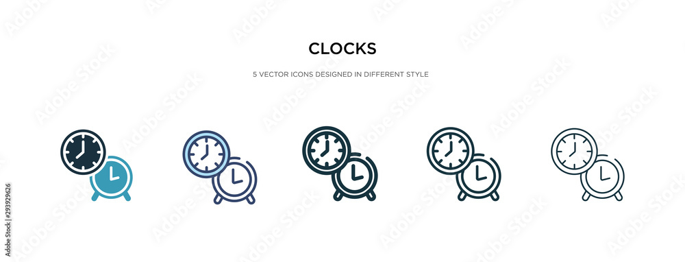 Poster clocks icon in different style vector illustration. two colored and black clocks vector icons design