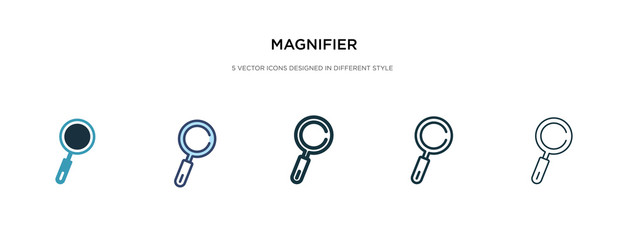Fototapeta na wymiar magnifier icon in different style vector illustration. two colored and black magnifier vector icons designed in filled, outline, line and stroke style can be used for web, mobile, ui