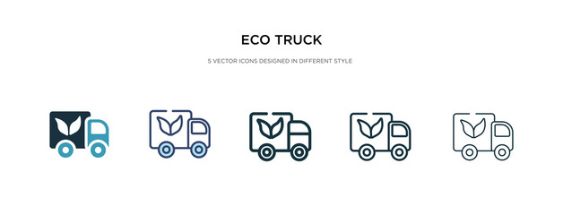 eco truck icon in different style vector illustration. two colored and black eco truck vector icons designed in filled, outline, line and stroke style can be used for web, mobile, ui