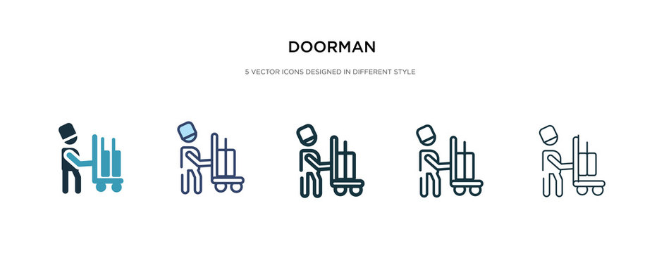 Doorman Icon In Different Style Vector Illustration. Two Colored And Black Doorman Vector Icons Designed In Filled, Outline, Line And Stroke Style Can Be Used For Web, Mobile, Ui