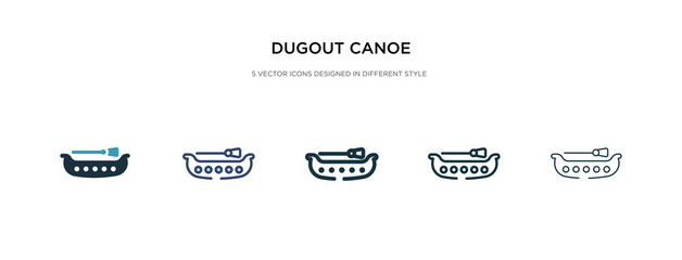 dugout canoe icon in different style vector illustration. two colored and black dugout canoe vector icons designed in filled, outline, line and stroke style can be used for web, mobile, ui