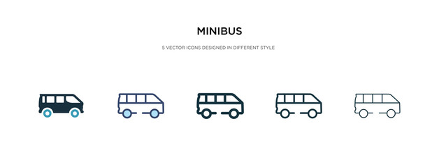 minibus icon in different style vector illustration. two colored and black minibus vector icons designed in filled, outline, line and stroke style can be used for web, mobile, ui - obrazy, fototapety, plakaty