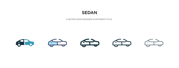 sedan icon in different style vector illustration. two colored and black sedan vector icons designed in filled, outline, line and stroke style can be used for web, mobile, ui